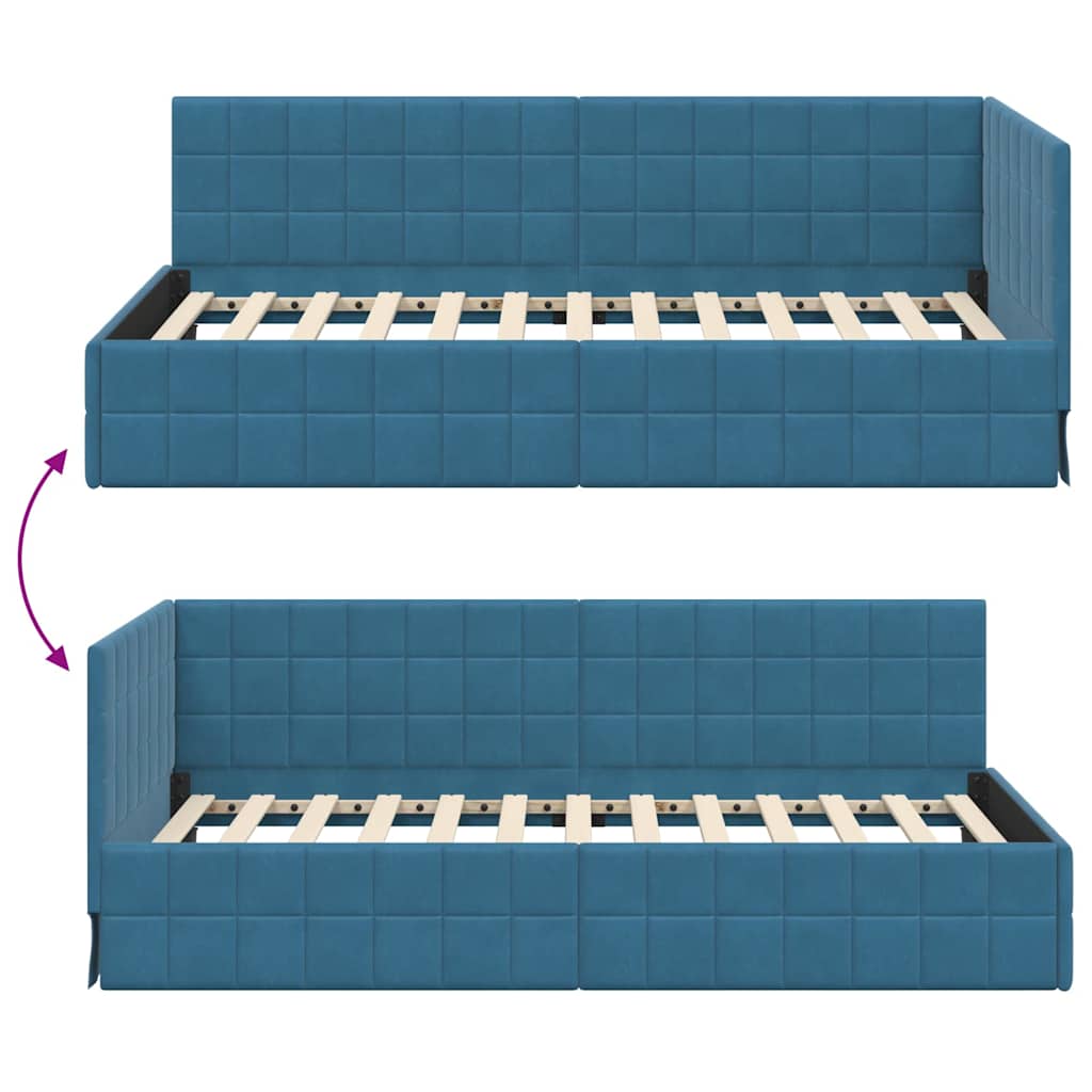 Hoekbedframe met hoofdeinde Blauw 90 cm x 190 cm Fluweel is nu te koop bij PeponiXL, paradijselijk wonen!