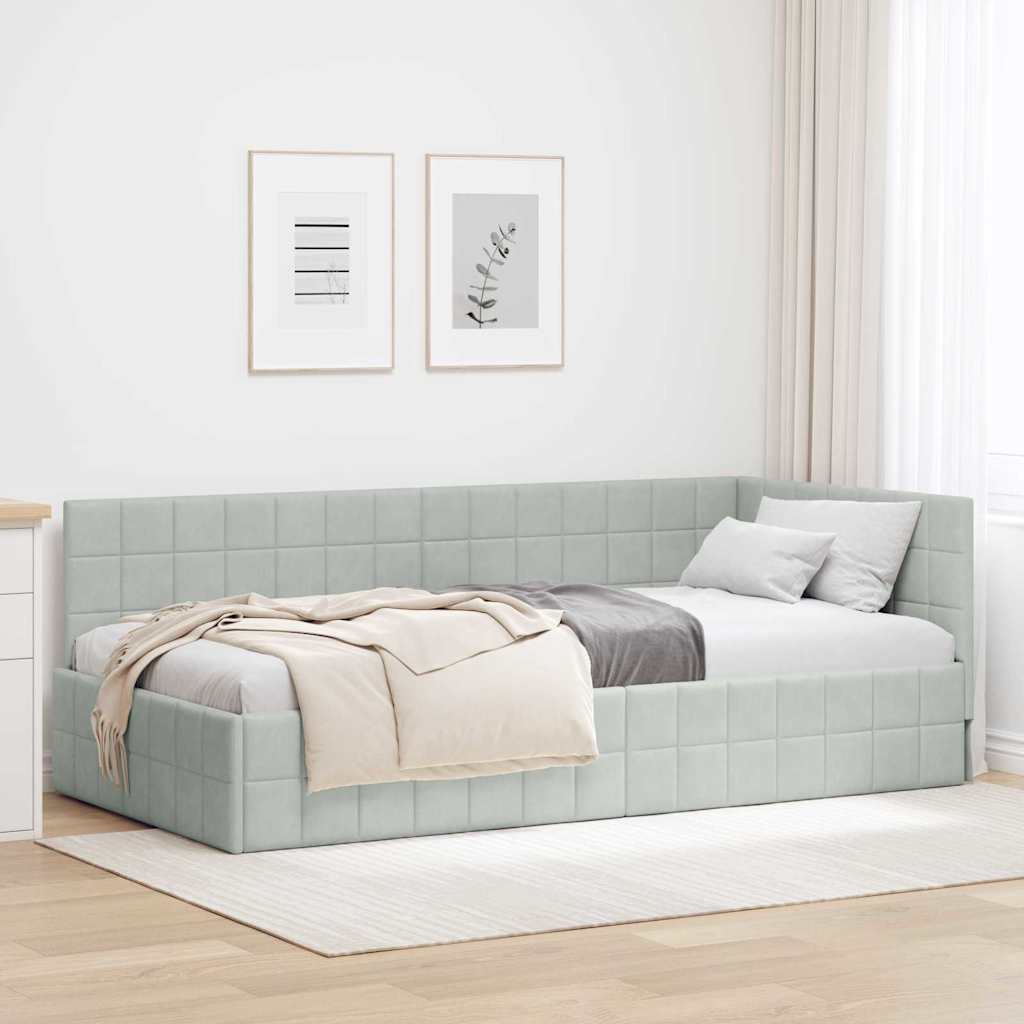 Hoekbedframe met hoofdeinde Lichtgrijs 90 cm x 190 cm Fluweel