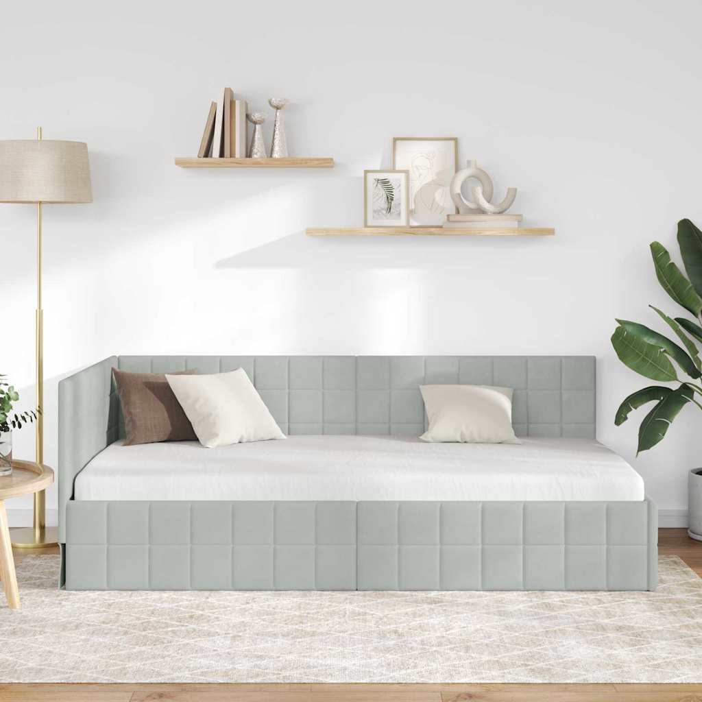 Hoekbedframe met hoofdeinde Lichtgrijs 90 cm x 190 cm Fluweel