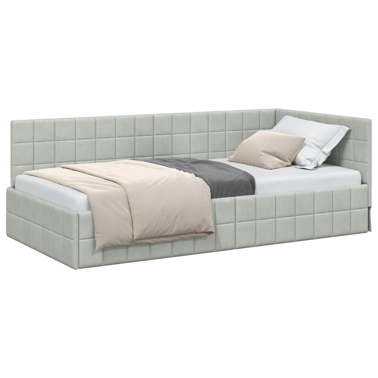 Hoekbedframe met hoofdeinde Lichtgrijs 90 cm x 190 cm Fluweel