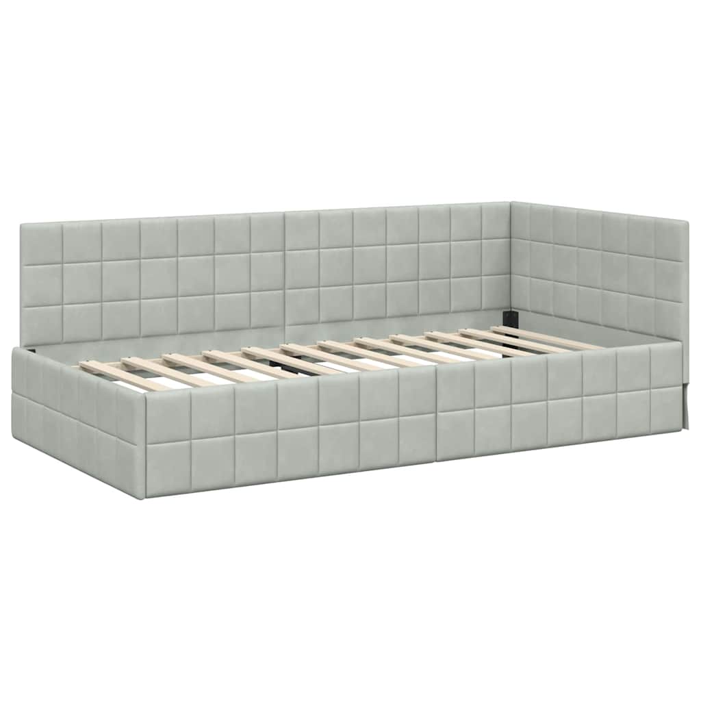 Hoekbedframe met hoofdeinde Lichtgrijs 90 cm x 190 cm Fluweel