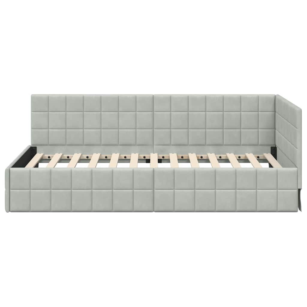 Hoekbedframe met hoofdeinde Lichtgrijs 90 cm x 190 cm Fluweel