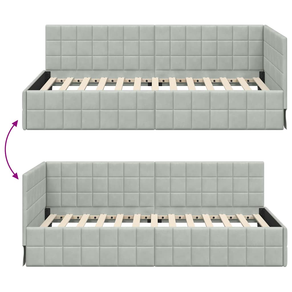Hoekbedframe met hoofdeinde Lichtgrijs 90 cm x 190 cm Fluweel