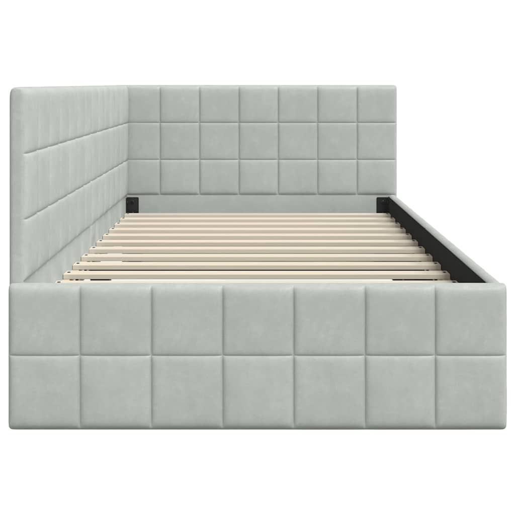 Hoekbedframe met hoofdeinde Lichtgrijs 90 cm x 190 cm Fluweel