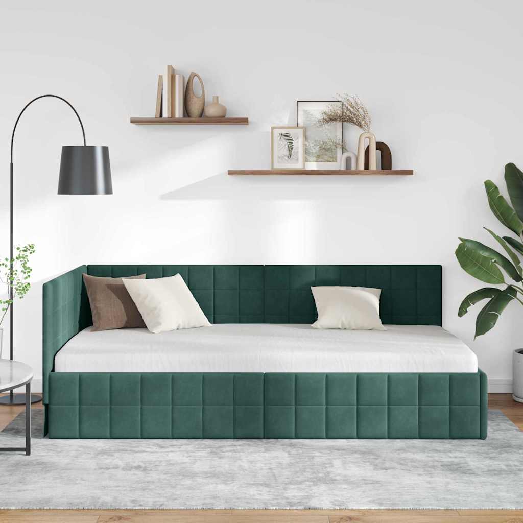 Hoekbedframe met hoofdeinde Donkergroen 90 cm x 190 cm Fluweel is nu te koop bij PeponiXL, paradijselijk wonen!