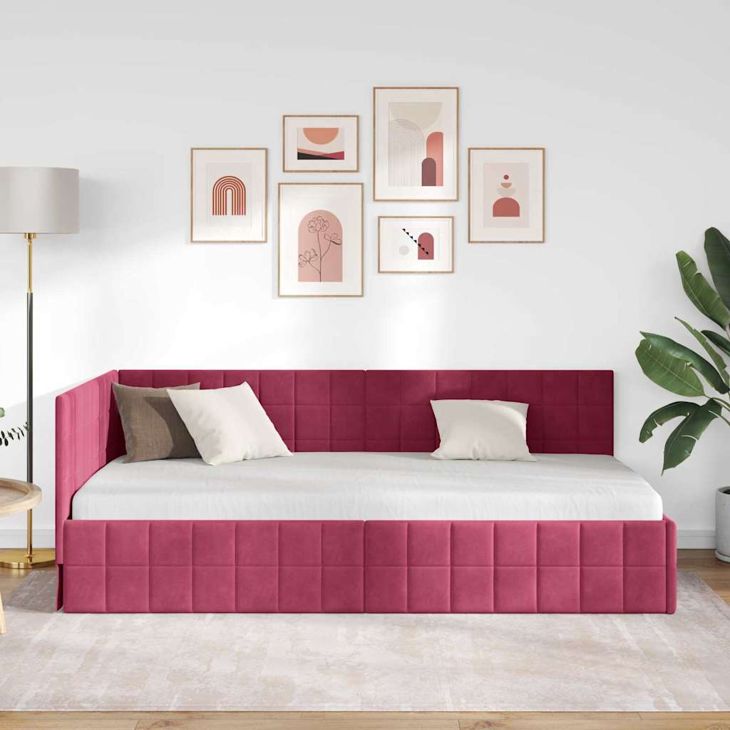 Hoekbedframe met hoofdeinde Wijnrood 90 cm x 190 cm Fluweel is nu te koop bij PeponiXL, paradijselijk wonen!
