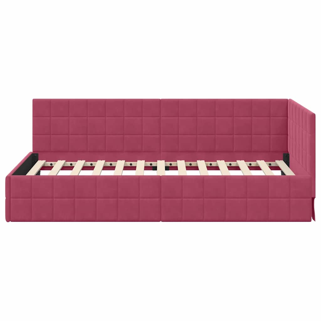 Hoekbedframe met hoofdeinde Wijnrood 90 cm x 190 cm Fluweel is nu te koop bij PeponiXL, paradijselijk wonen!