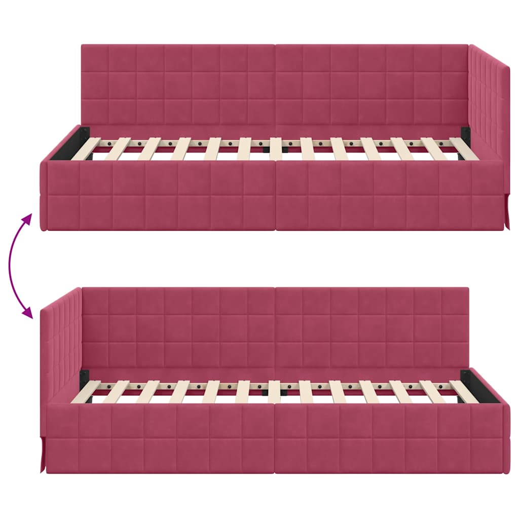 Hoekbedframe met hoofdeinde Wijnrood 90 cm x 190 cm Fluweel is nu te koop bij PeponiXL, paradijselijk wonen!
