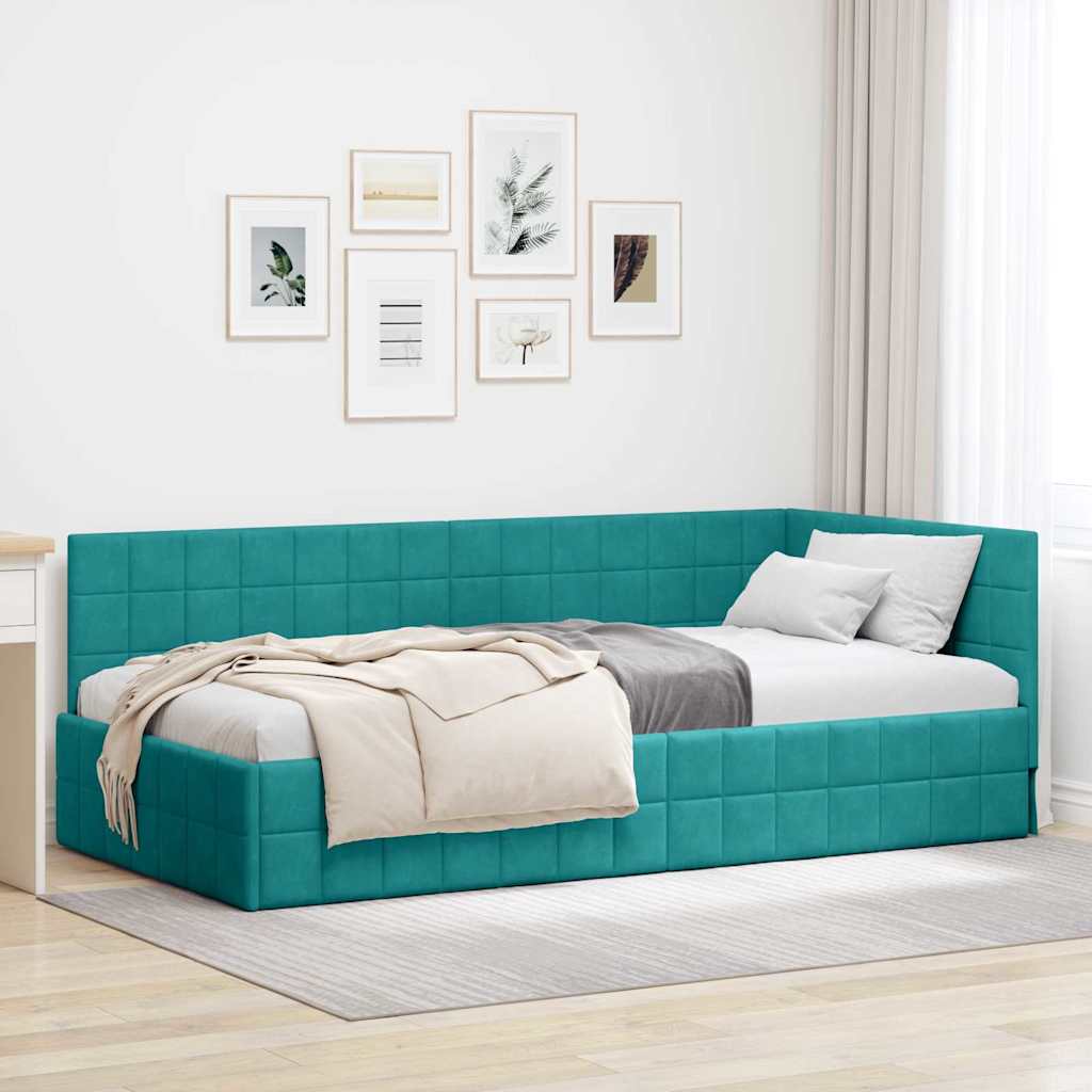 Hoekbedframe met hoofdeinde Turquoise 90 cm x 190 cm Fluweel is nu te koop bij PeponiXL, paradijselijk wonen!