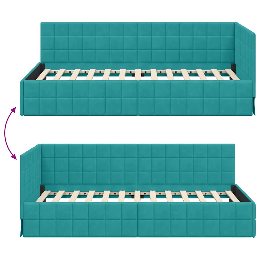 Hoekbedframe met hoofdeinde Turquoise 90 cm x 190 cm Fluweel is nu te koop bij PeponiXL, paradijselijk wonen!