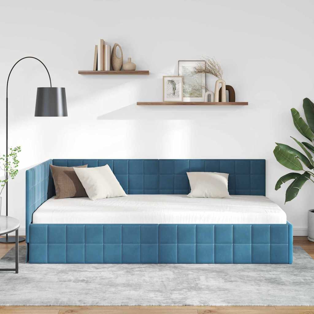 Hoekbedframe met hoofdeinde Blauw 90 cm x 200 cm Fluweel is nu te koop bij PeponiXL, paradijselijk wonen!