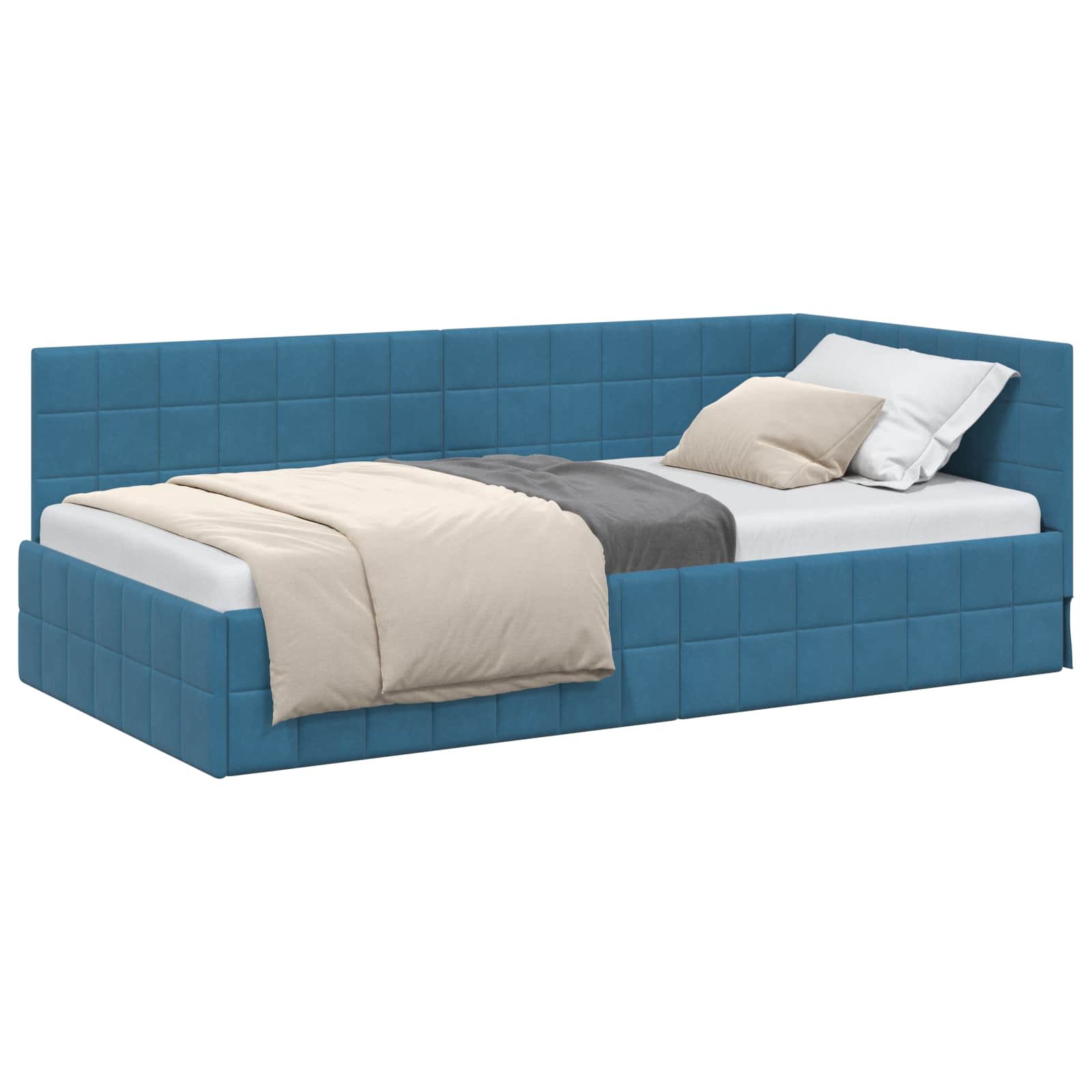 Hoekbedframe met hoofdeinde Blauw 90 cm x 200 cm Fluweel is nu te koop bij PeponiXL, paradijselijk wonen!