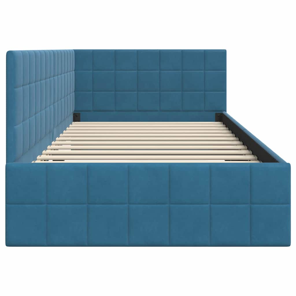 Hoekbedframe met hoofdeinde Blauw 90 cm x 200 cm Fluweel is nu te koop bij PeponiXL, paradijselijk wonen!