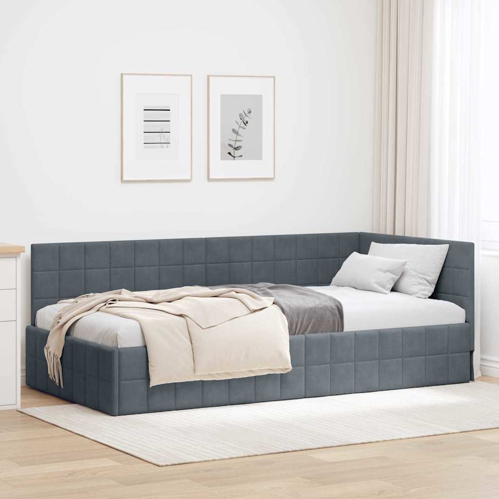Hoekbedframe met hoofdeinde Donkergrijs 90 cm x 200 cm Fluweel
