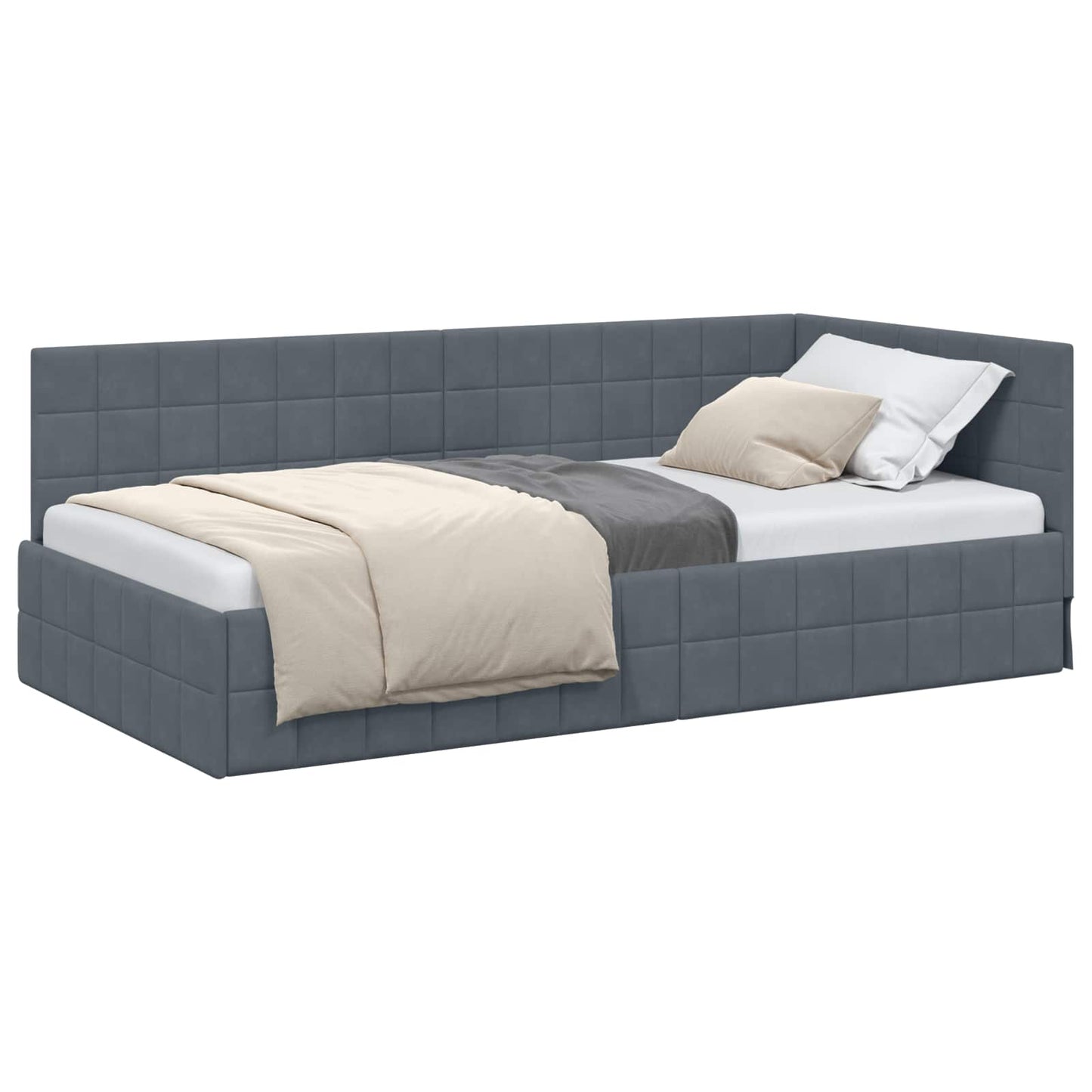 Hoekbedframe met hoofdeinde Donkergrijs 90 cm x 200 cm Fluweel