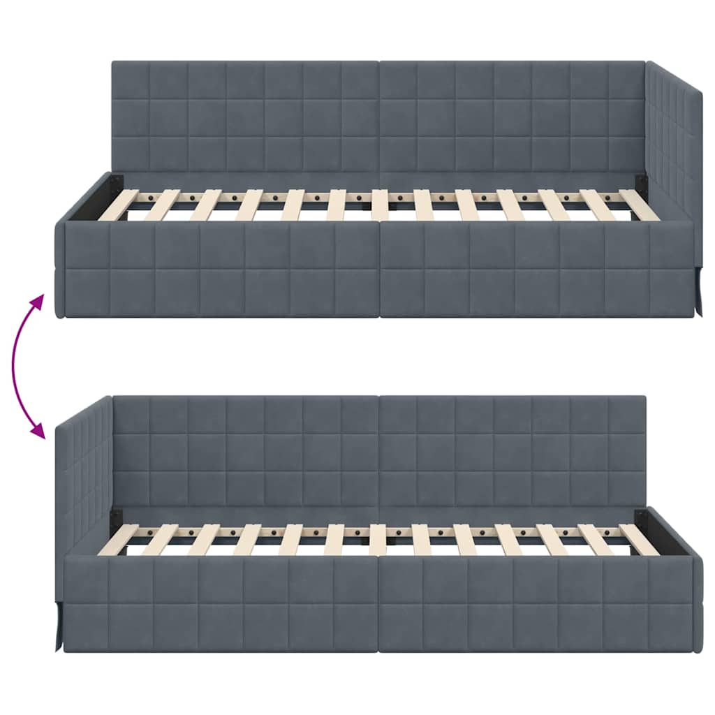 Hoekbedframe met hoofdeinde Donkergrijs 90 cm x 200 cm Fluweel