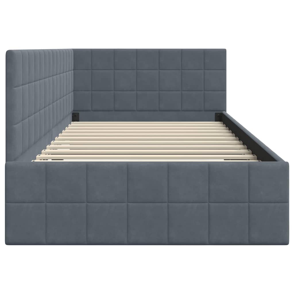 Hoekbedframe met hoofdeinde Donkergrijs 90 cm x 200 cm Fluweel