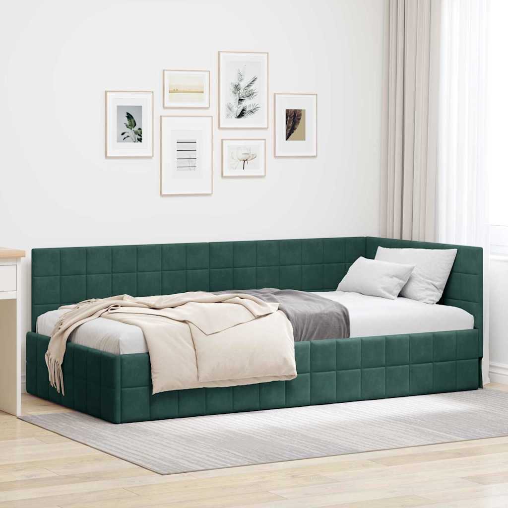 Hoekbedframe met hoofdeinde Donkergroen 90 cm x 200 cm Fluweel is nu te koop bij PeponiXL, paradijselijk wonen!