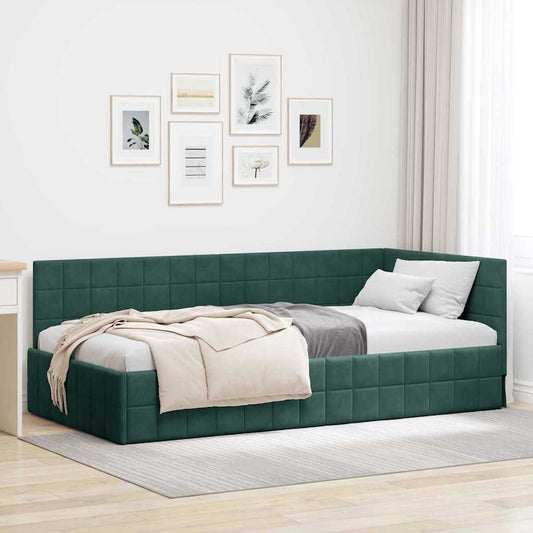 Hoekbedframe met hoofdeinde Donkergroen 90 cm x 200 cm Fluweel is nu te koop bij PeponiXL, paradijselijk wonen!