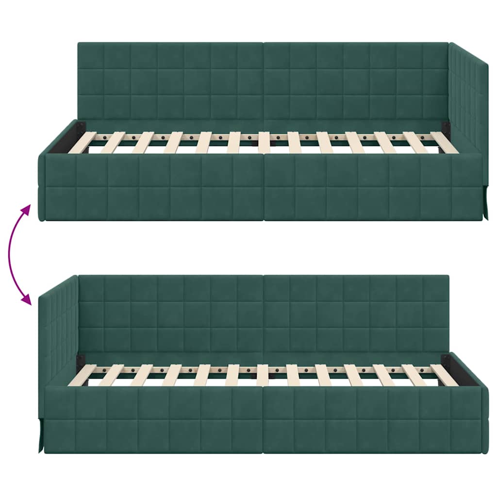 Hoekbedframe met hoofdeinde Donkergroen 90 cm x 200 cm Fluweel is nu te koop bij PeponiXL, paradijselijk wonen!