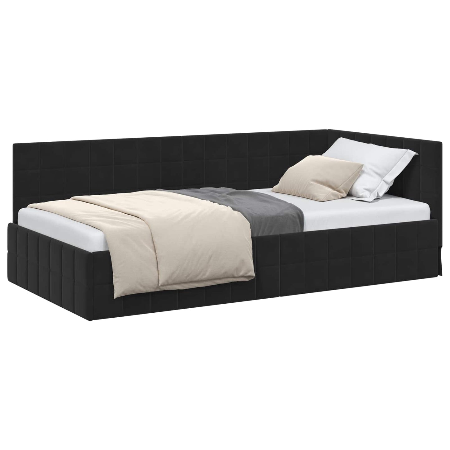 Hoekbedframe met hoofdeinde Zwart 90 cm x 200 cm Fluweel