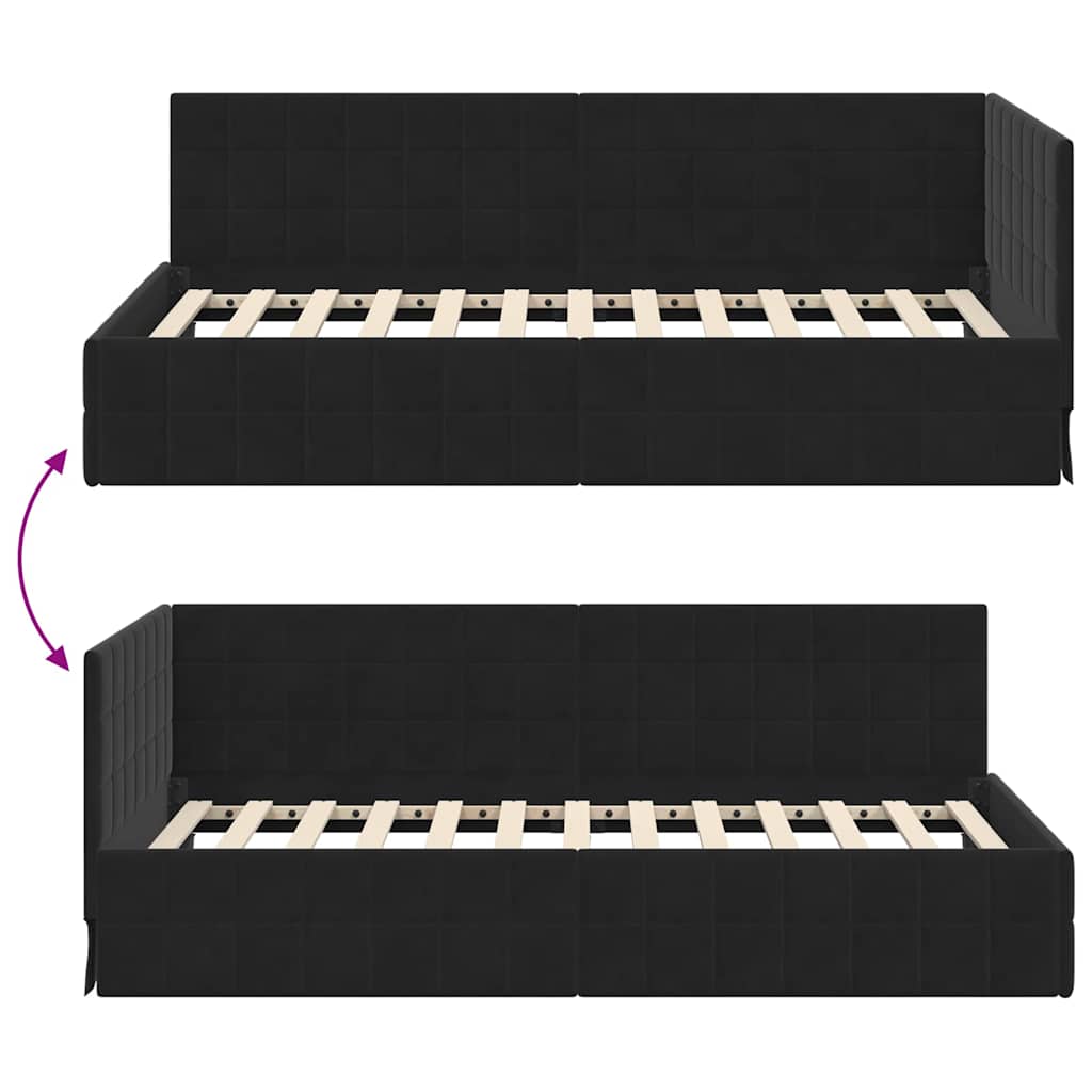 Hoekbedframe met hoofdeinde Zwart 90 cm x 200 cm Fluweel