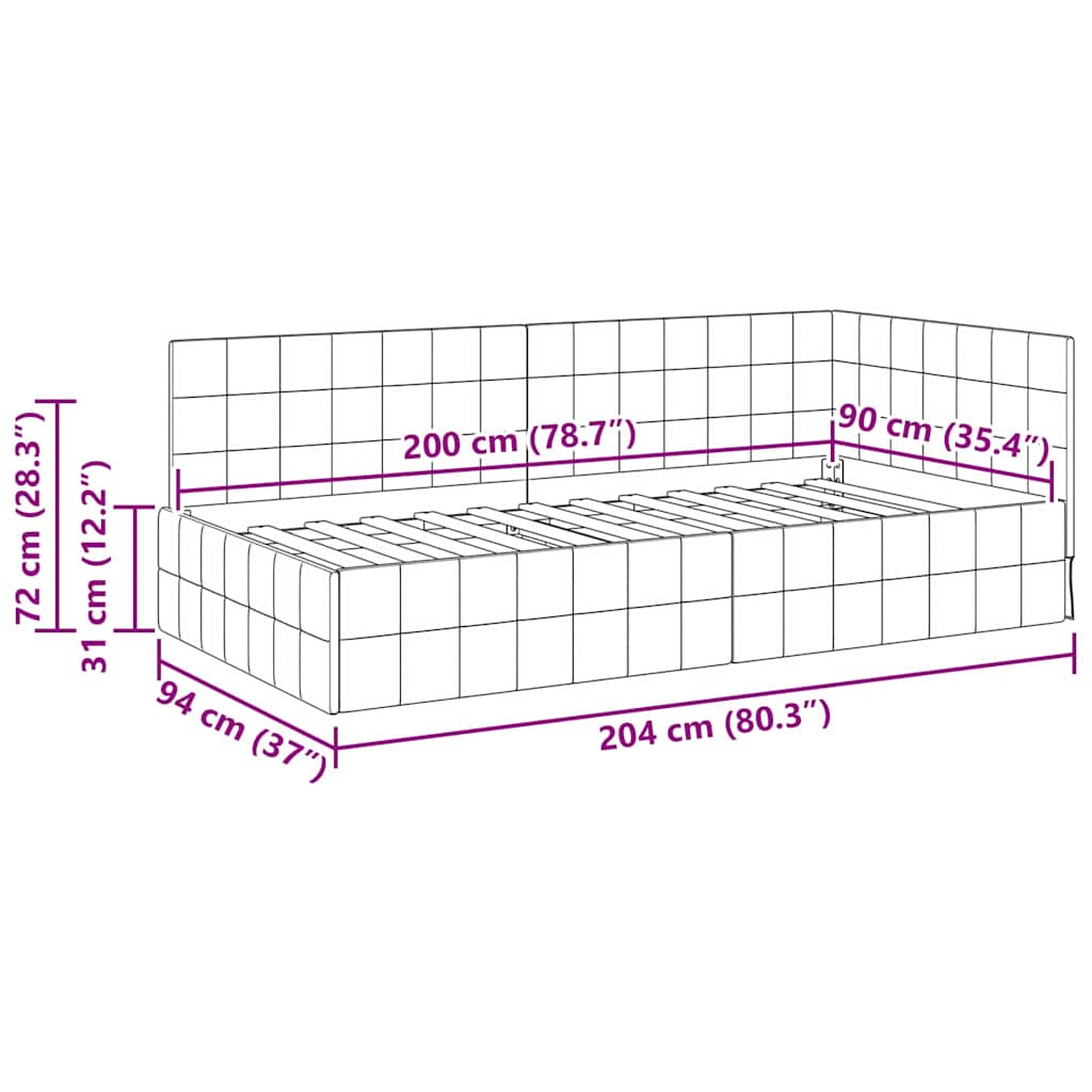 Hoekbedframe met hoofdeinde Zwart 90 cm x 200 cm Fluweel