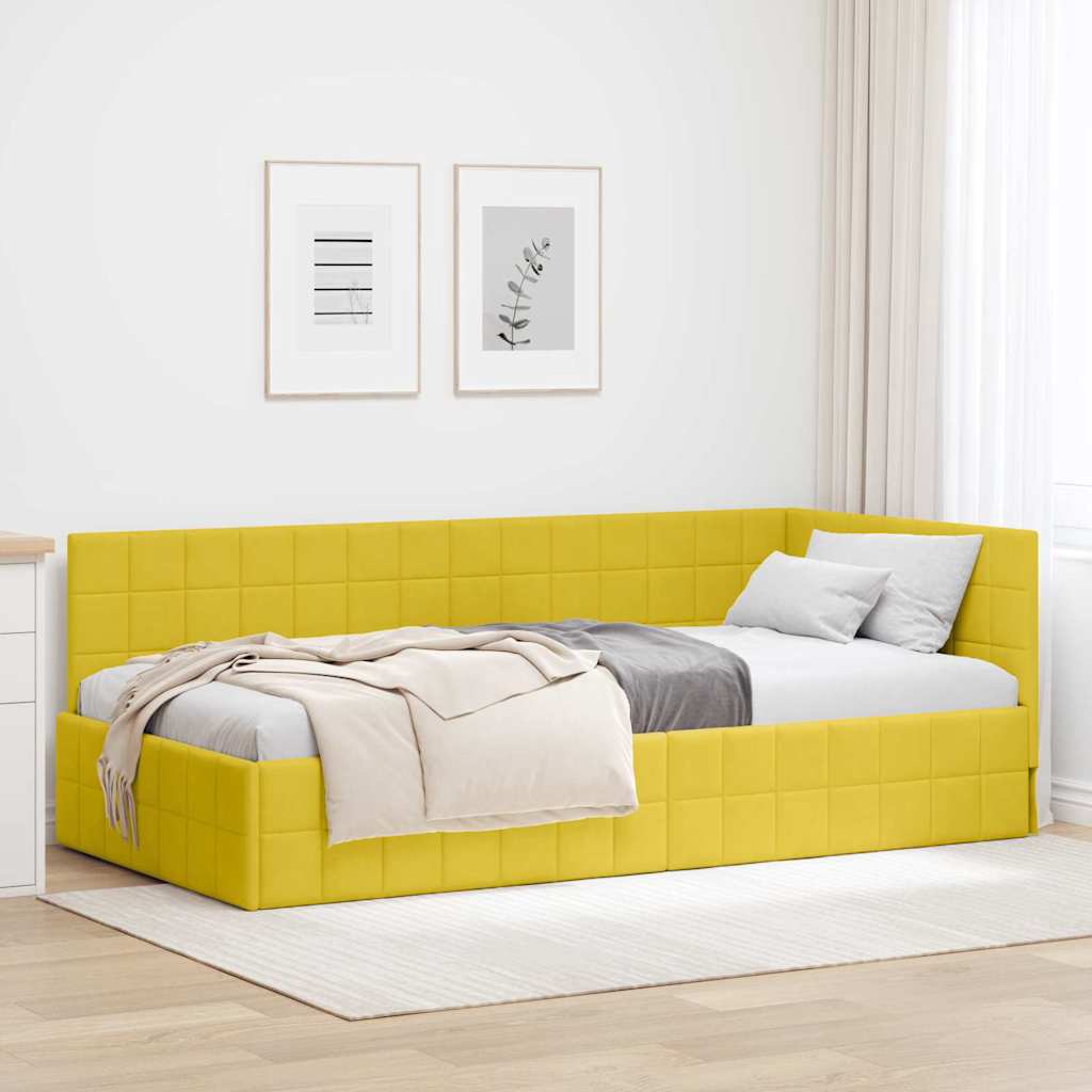 Hoekbedframe met hoofdeinde Geel 90 cm x 200 cm Fluweel is nu te koop bij PeponiXL, paradijselijk wonen!