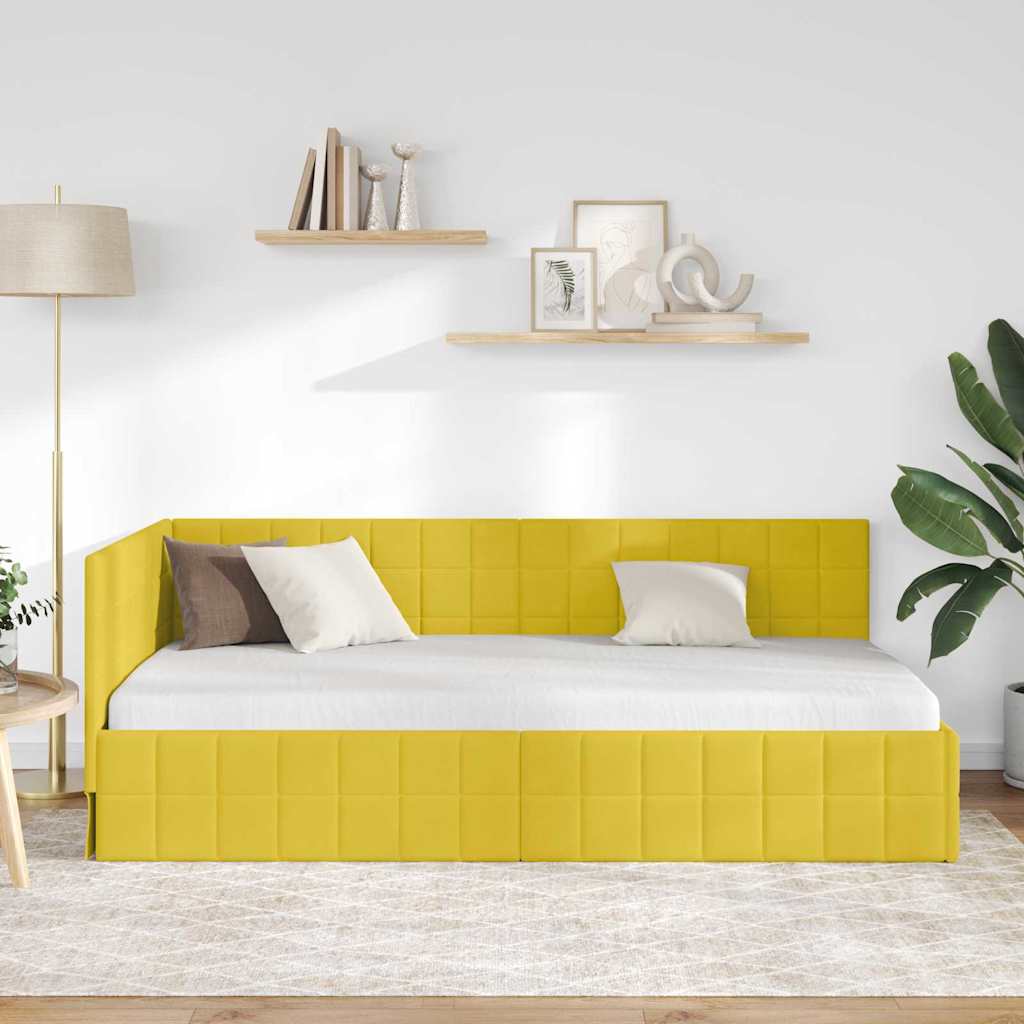 Hoekbedframe met hoofdeinde Geel 90 cm x 200 cm Fluweel is nu te koop bij PeponiXL, paradijselijk wonen!