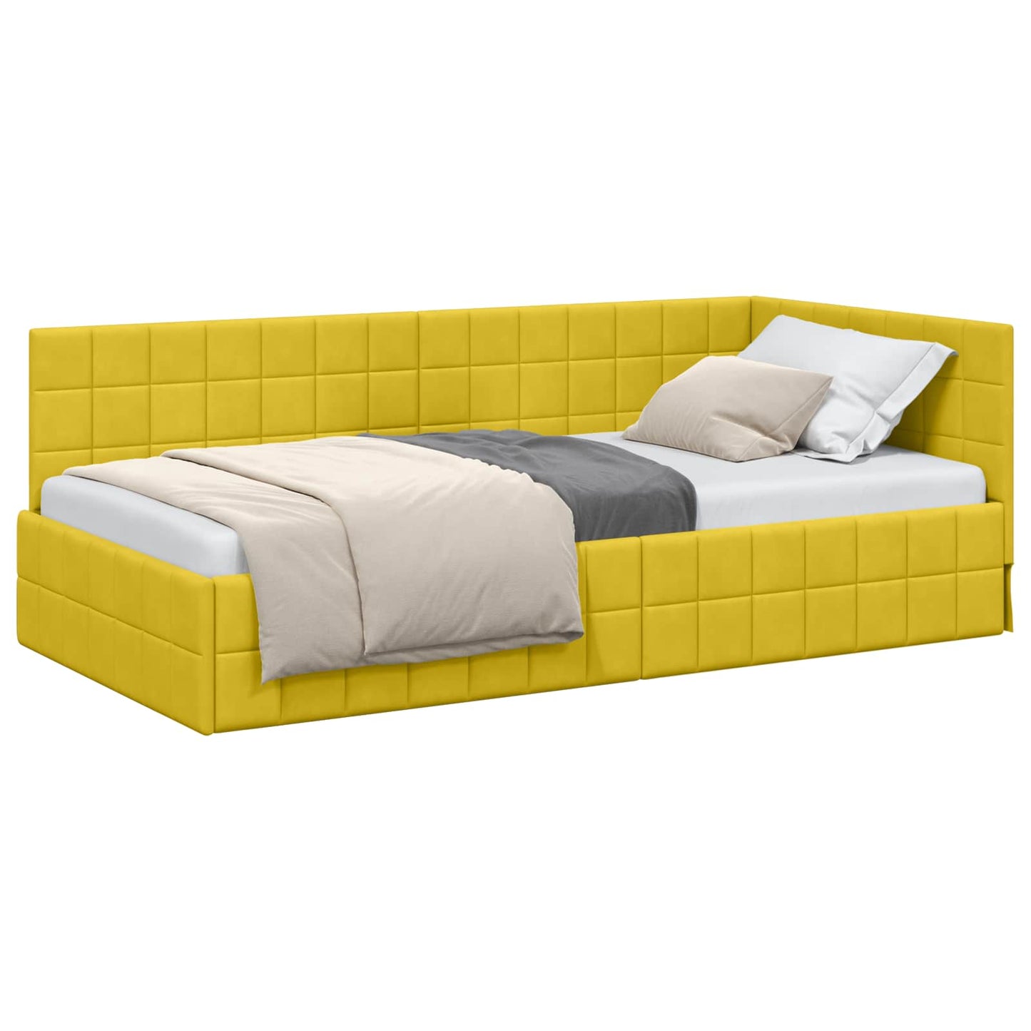Hoekbedframe met hoofdeinde Geel 90 cm x 200 cm Fluweel is nu te koop bij PeponiXL, paradijselijk wonen!