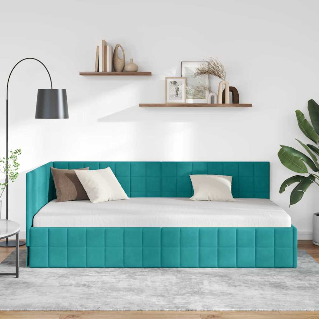 Hoekbedframe met hoofdeinde Turquoise 90 cm x 200 cm Fluweel is nu te koop bij PeponiXL, paradijselijk wonen!