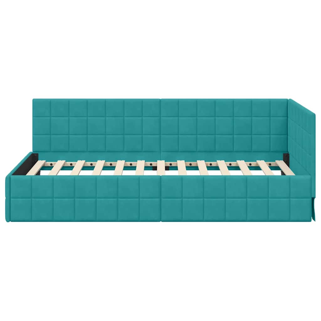 Hoekbedframe met hoofdeinde Turquoise 90 cm x 200 cm Fluweel is nu te koop bij PeponiXL, paradijselijk wonen!