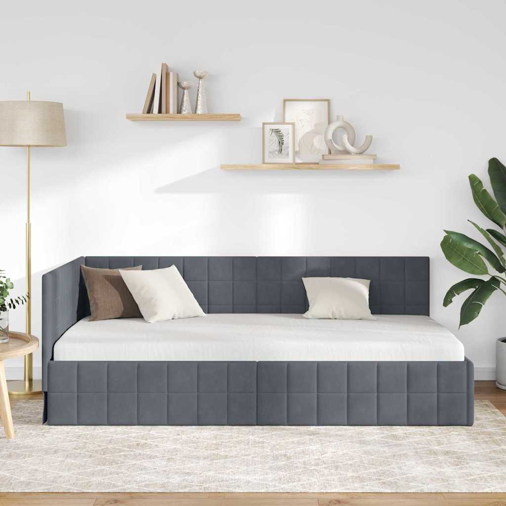 Hoekbedframe met hoofdeinde Donkergrijs 100 cm x 200 cm Fluweel