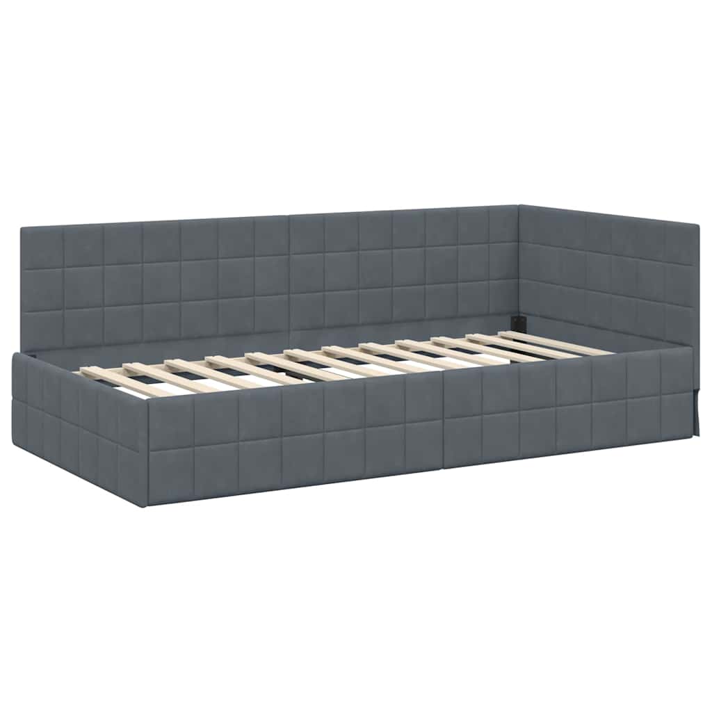 Hoekbedframe met hoofdeinde Donkergrijs 100 cm x 200 cm Fluweel