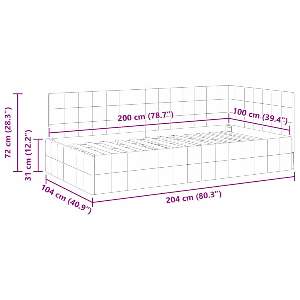 Hoekbedframe met hoofdeinde Donkergrijs 100 cm x 200 cm Fluweel