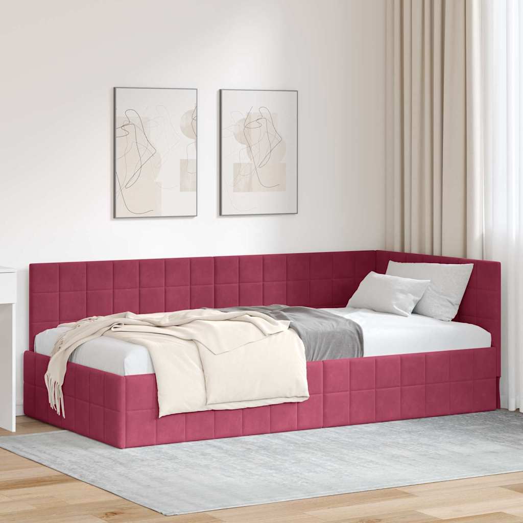 Hoekbedframe met hoofdeinde Wijnrood 100 cm x 200 cm Fluweel is nu te koop bij PeponiXL, paradijselijk wonen!