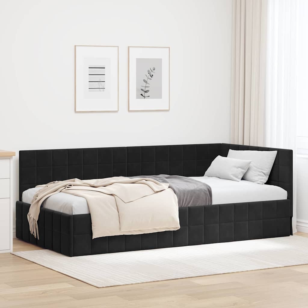Hoekbedframe met hoofdeinde Zwart 100 cm x 200 cm Fluweel is nu te koop bij PeponiXL, paradijselijk wonen!
