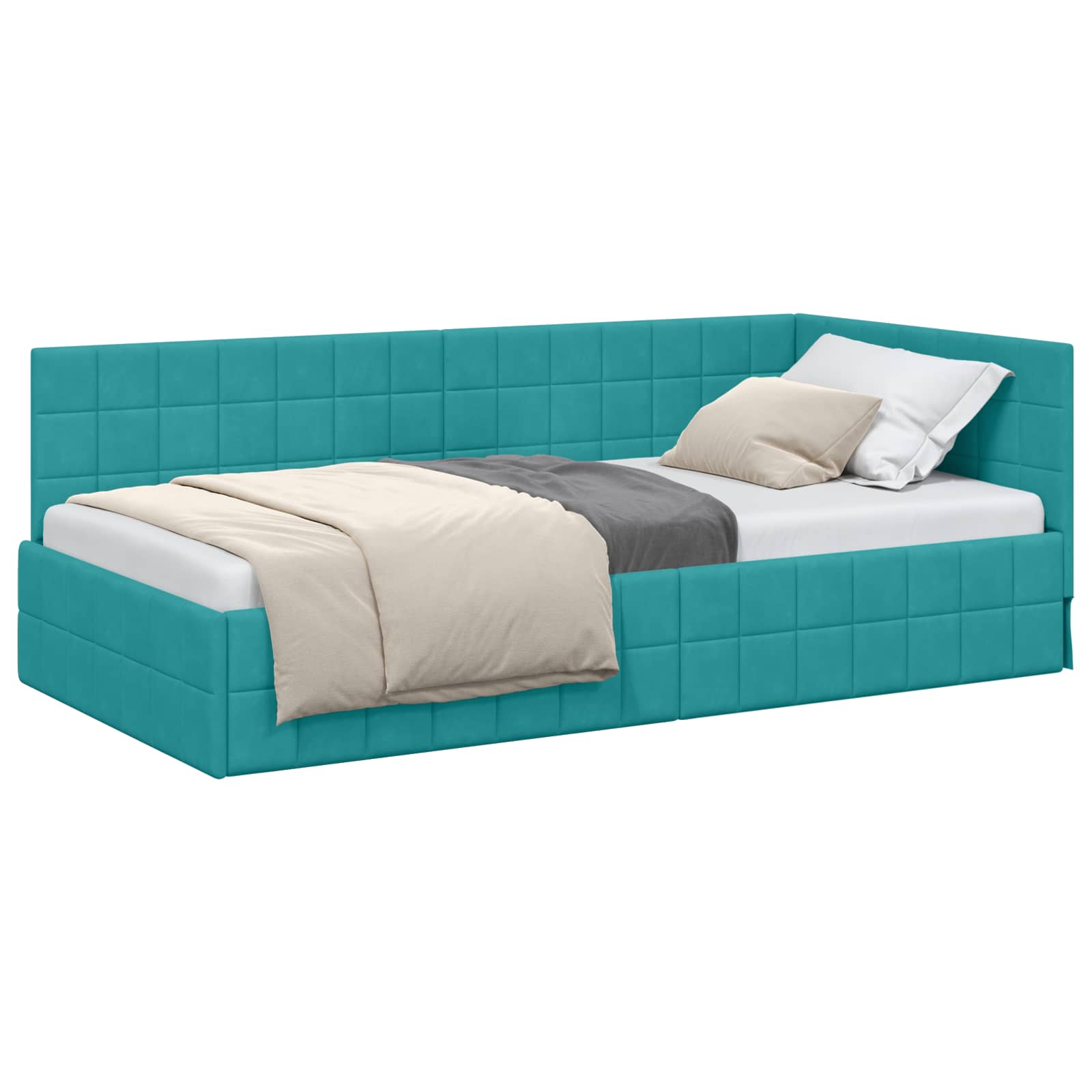 Hoekbedframe met hoofdeinde Turquoise 100 cm x 200 cm Fluweel is nu te koop bij PeponiXL, paradijselijk wonen!