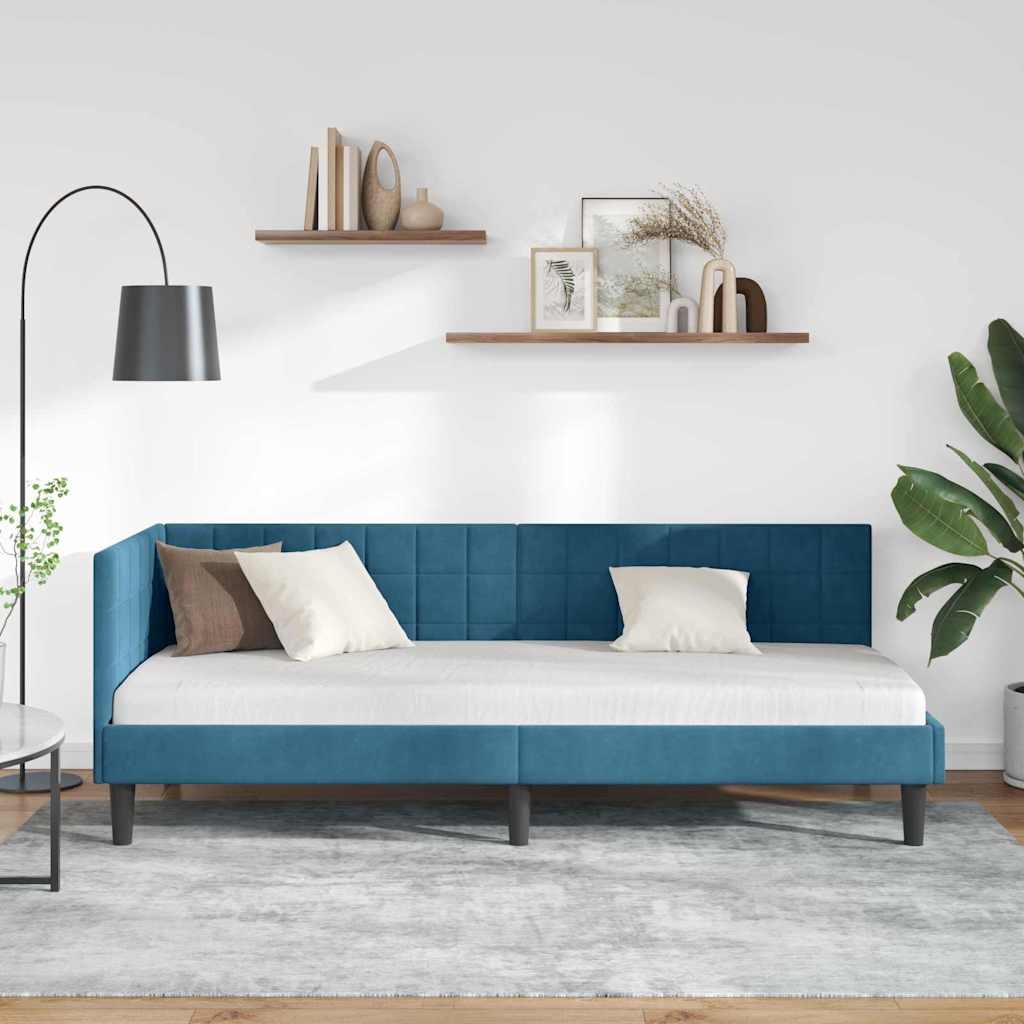 Hoekbedframe met hoofdeinde Blauw 80 cm x 200 cm Fluweel is nu te koop bij PeponiXL, paradijselijk wonen!