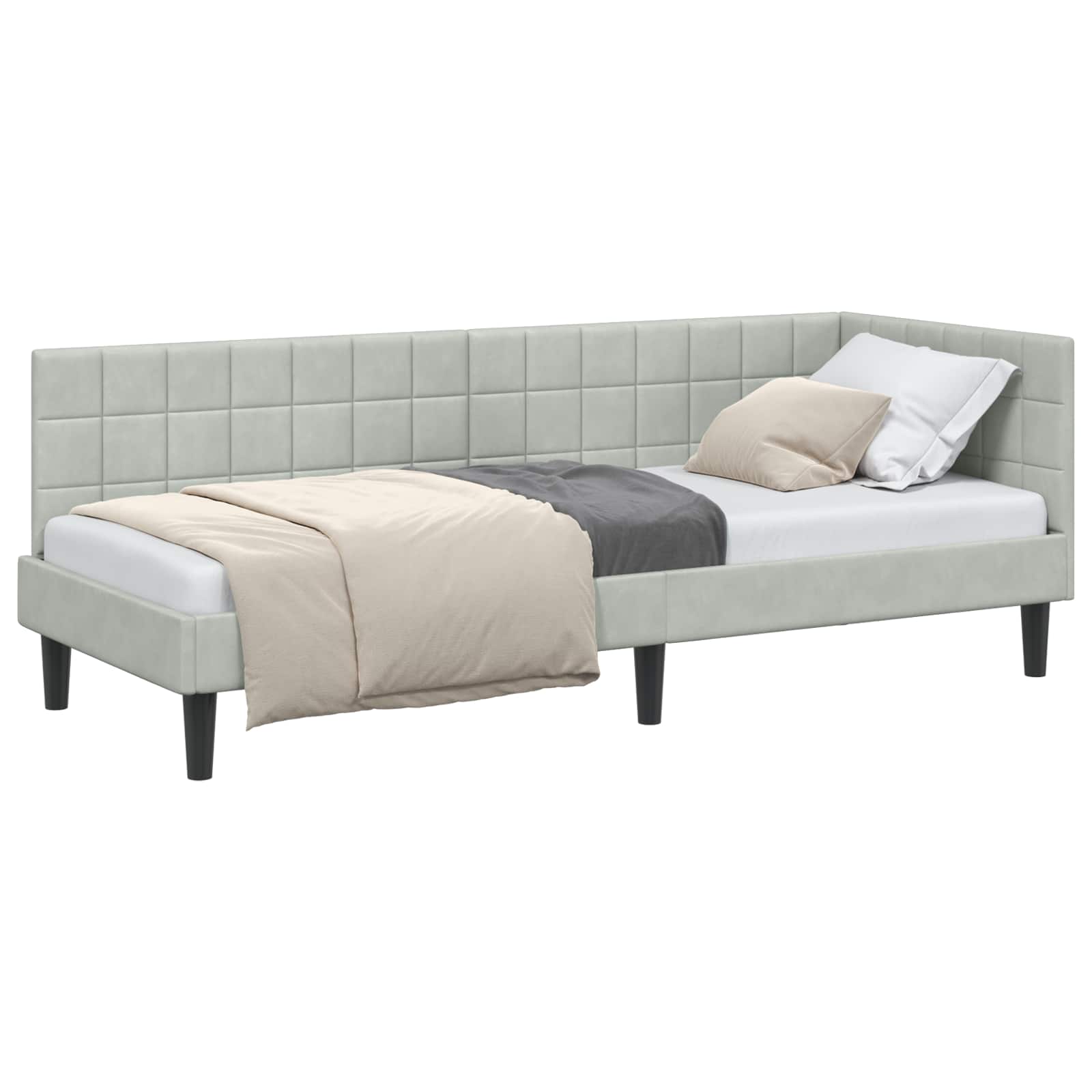 Hoekbedframe met hoofdeinde Lichtgrijs 80 cm x 200 cm Fluweel is nu te koop bij PeponiXL, paradijselijk wonen!