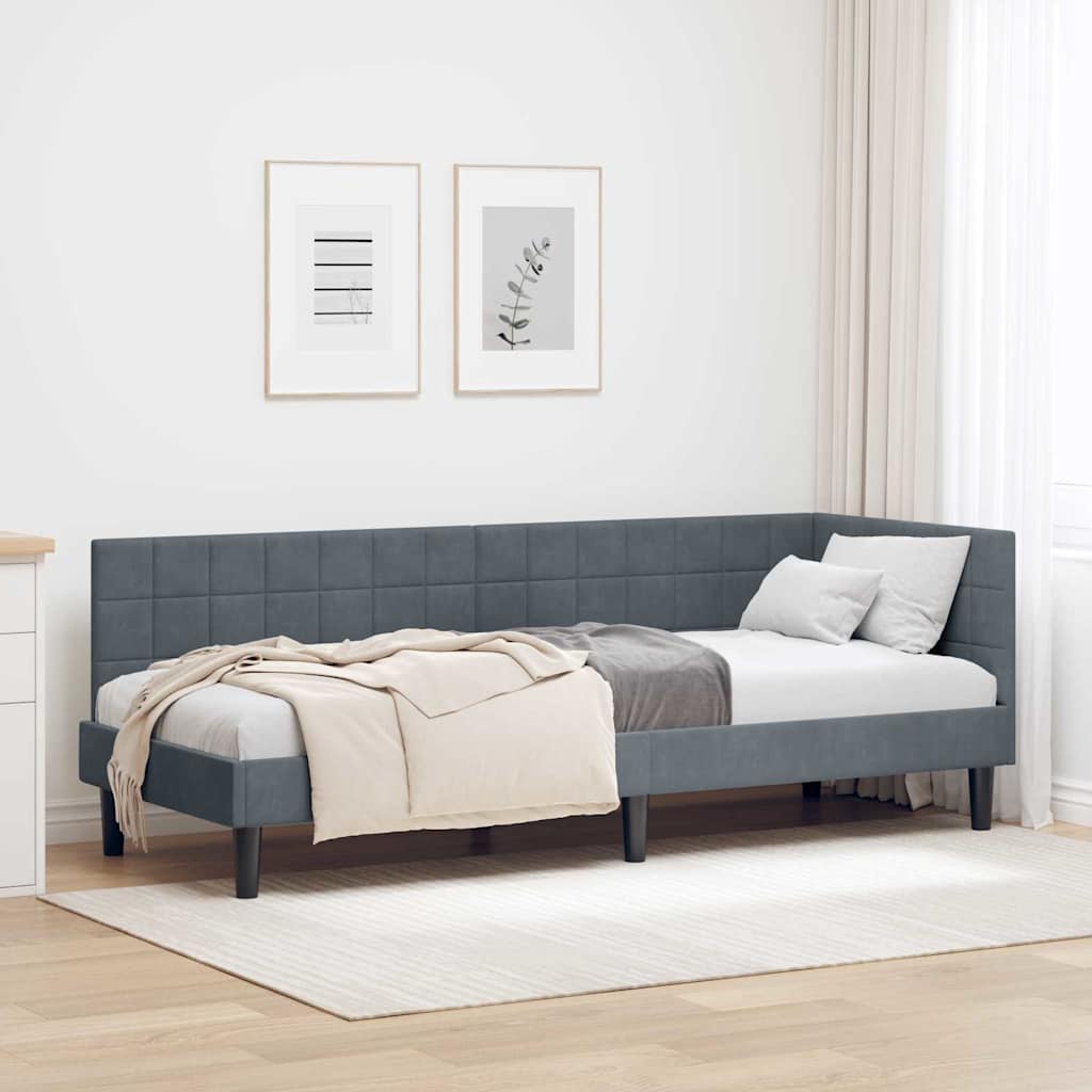 Hoekbedframe met hoofdeinde Donkergrijs 80 cm x 200 cm Fluweel is nu te koop bij PeponiXL, paradijselijk wonen!