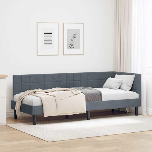 Hoekbedframe met hoofdeinde Donkergrijs 80 cm x 200 cm Fluweel is nu te koop bij PeponiXL, paradijselijk wonen!