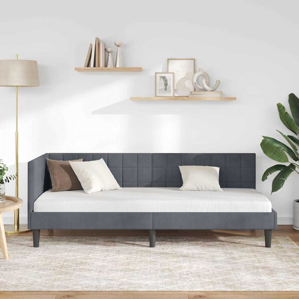 Hoekbedframe met hoofdeinde Donkergrijs 80 cm x 200 cm Fluweel is nu te koop bij PeponiXL, paradijselijk wonen!