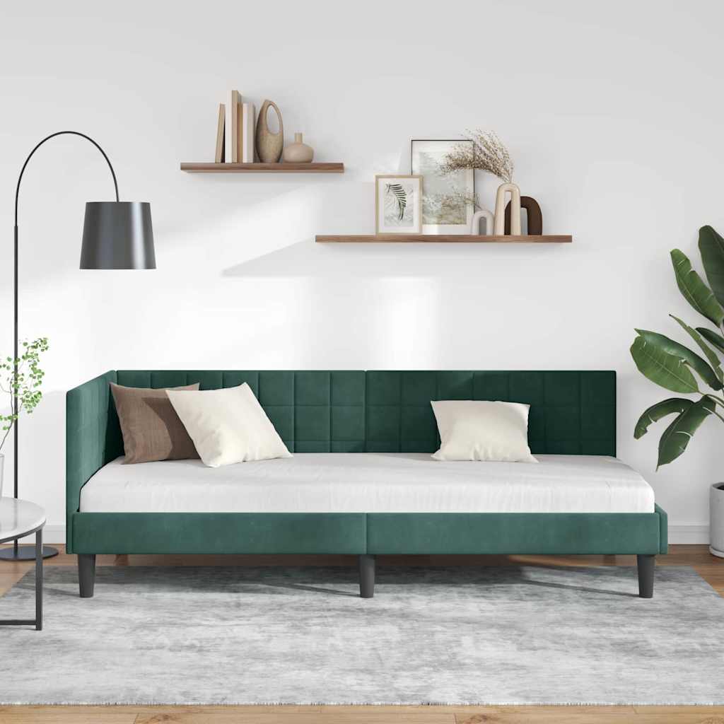 Hoekbedframe met hoofdeinde Donkergroen 80 cm x 200 cm Fluweel is nu te koop bij PeponiXL, paradijselijk wonen!