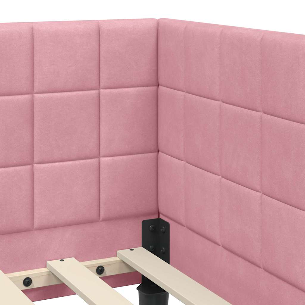 Hoekbedframe met hoofdeinde Roze 80 cm x 200 cm Fluweel is nu te koop bij PeponiXL, paradijselijk wonen!