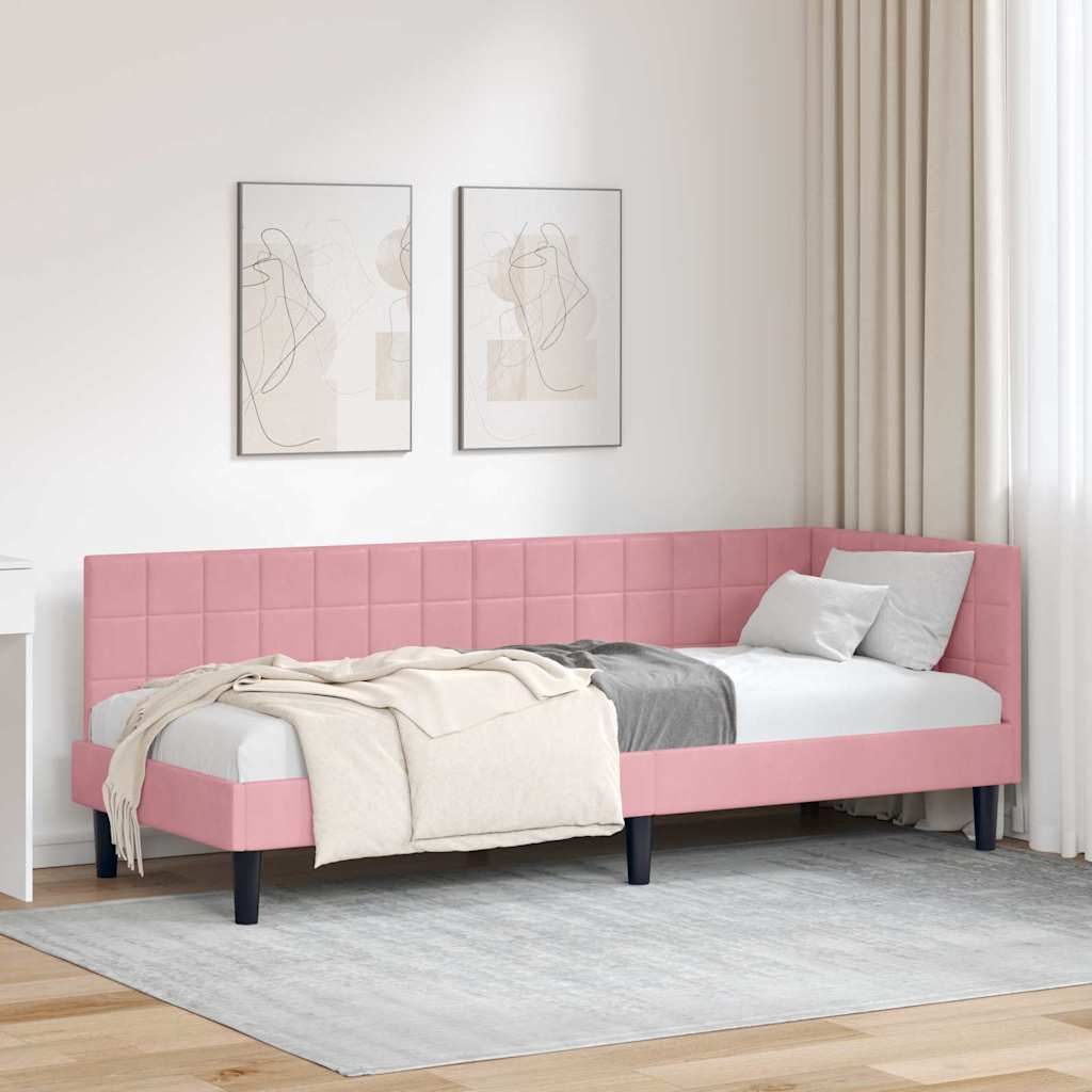 Hoekbedframe met hoofdeinde Roze 80 cm x 200 cm Fluweel is nu te koop bij PeponiXL, paradijselijk wonen!