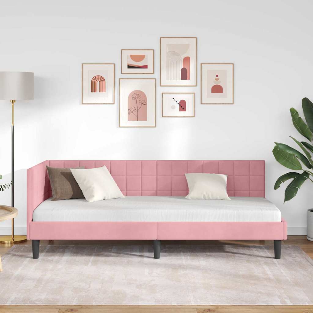 Hoekbedframe met hoofdeinde Roze 80 cm x 200 cm Fluweel is nu te koop bij PeponiXL, paradijselijk wonen!
