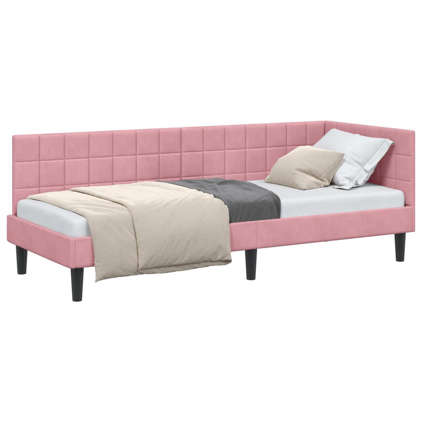 Hoekbedframe met hoofdeinde Roze 80 cm x 200 cm Fluweel is nu te koop bij PeponiXL, paradijselijk wonen!