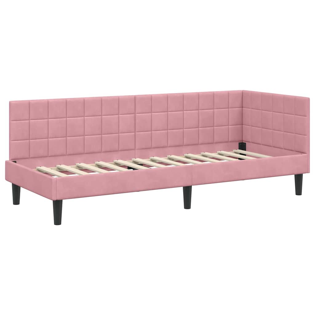 Hoekbedframe met hoofdeinde Roze 80 cm x 200 cm Fluweel is nu te koop bij PeponiXL, paradijselijk wonen!