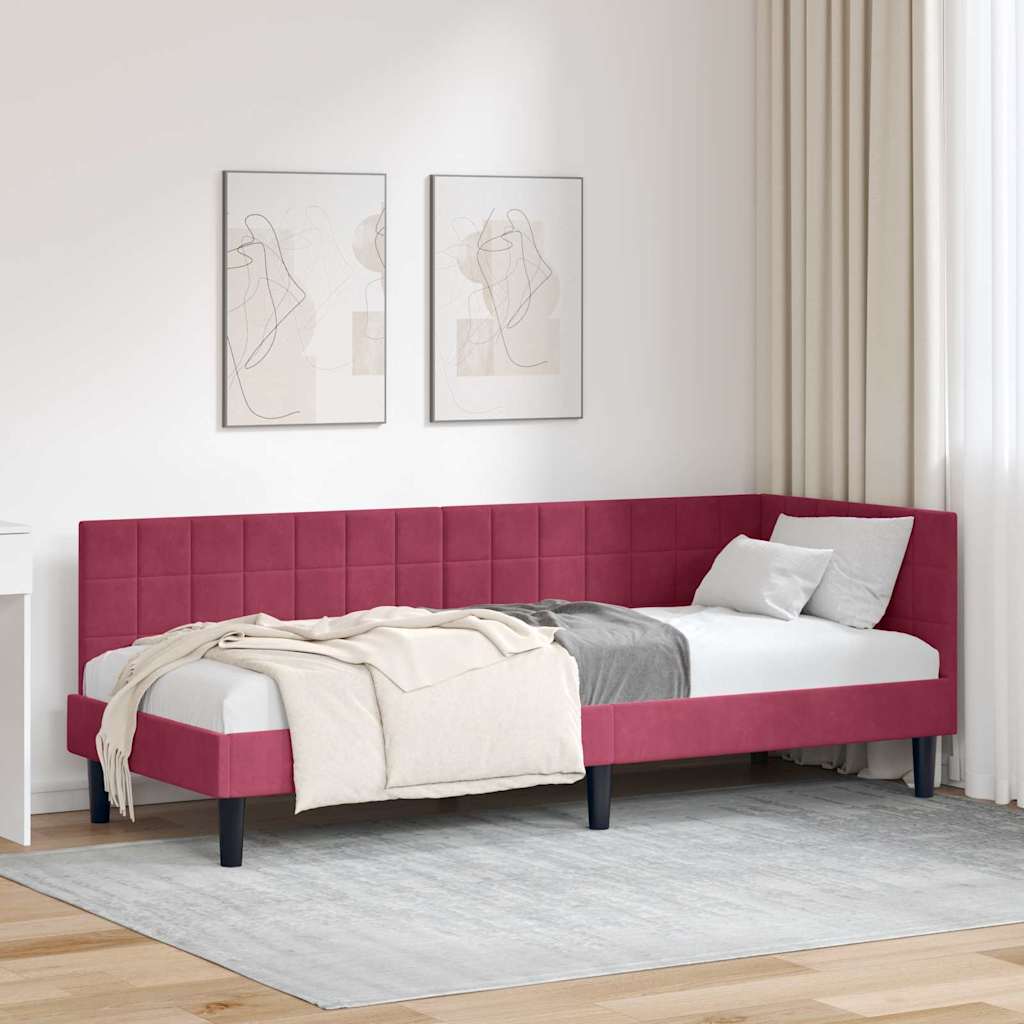 Hoekbedframe met hoofdeinde Wijnrood 80 cm x 200 cm Fluweel is nu te koop bij PeponiXL, paradijselijk wonen!